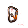 Safety Aluminum Hook Clip Ultra-Light Locking Aluminum D-shape Carabiner Strong mosquetones de escalada de 25kn Safety EN CE